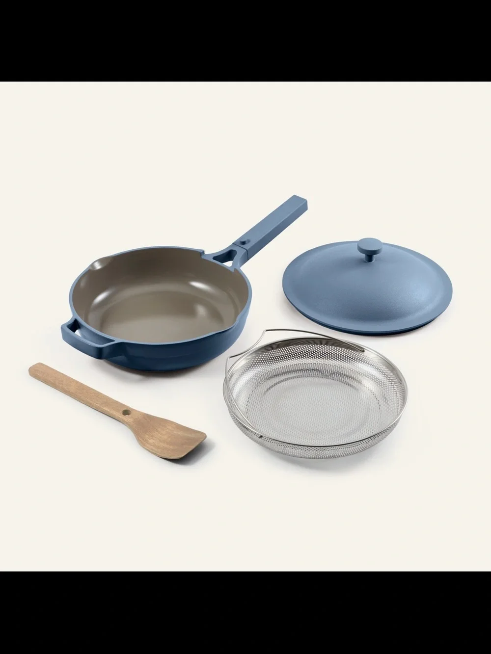 Our Place Always Pan® 2.0 in Salt Blue with lid, spatula, & steamer basket